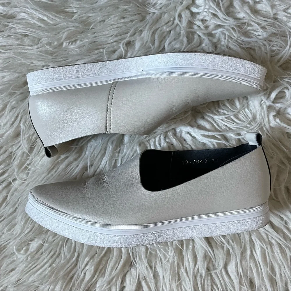 ALL BLACK White Leather Side Scoop Flatform Slip On Sneakers EUC Size 38